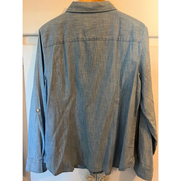 Tommy Hilfiger Button Down Blouse, Blue, Roll Sleeves, 100% Cotton, Size XL - Picture 2 of 12